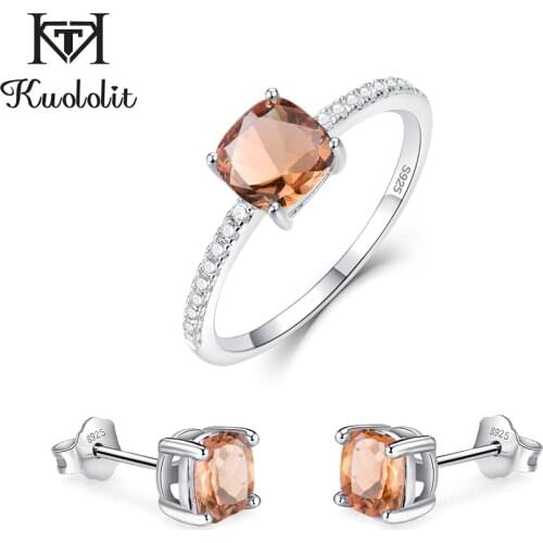 Kuololit Turkish Diaspore Gemstone Jewelry Set for Women Solid 925 Sterling Silver Ring Earrings for Wedding Engagement Fine