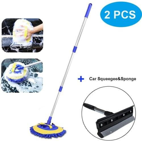 Car Wash Brush Mop Chenille Microfiber Mitt WIth Aluminum Alloy Long Handle Scratch Free And Silicone Squeegee For Car Truck SUV