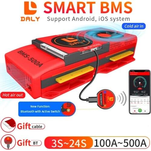 Smart BMS 3S 4S 7S 8S 10S 12S 13S 14S 16S 24S 12V 24V 48V 60V 72V For Lithium LiFePO4 Pack 100A 200A 300A 400A 500A Fan Cooling