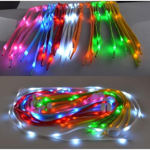 1 Pair Led Shoe Laces Flash Light Up Colors Glow Strap Flashing Shoelaces Night Luminous Flashing Shoe Laces Disco Part