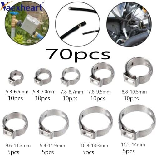 Pipe Clamp High Quality 70 PCS 9 different specifications Stainless Steel Single Ear Hose Clamps Assortment Kit Single With Box