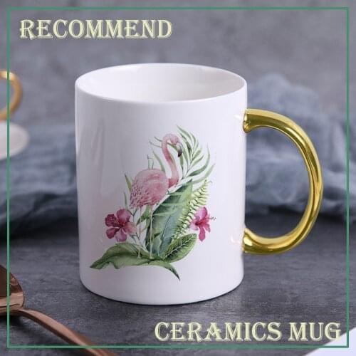 Creative Coffee Mug Flamingo flowers Mug Cartoon Ceramic Water Cup Milk Coffee Tea Cup friends mug Boys Girl Gift KTZW-041