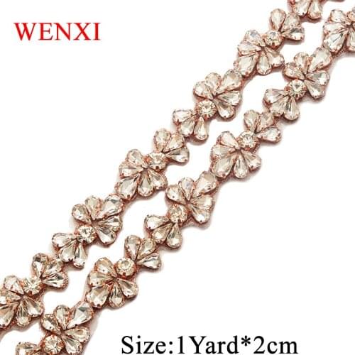 WENXI 5YARDS Wholesale Rhinestone Applique Trim For Bridal Sash Clear Rose Gold Crystal Rhinestone Applique Accessories WX808