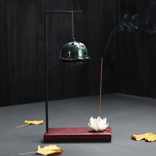 Iron art | Ash Catcher | wooden base | Swinging Smoke Burner | Hanging Pot Censer burner incense holder Hanging incense burner w