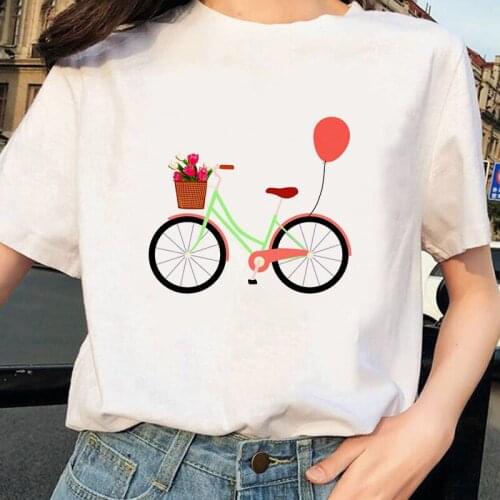 New T Shirt Women Fashion Bicycle Print Casual Harajuku Short Sleeve O-neck Tops Cartoon Female Tees