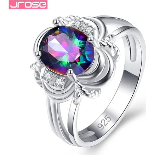 JROSE Fashion Oval Cut NEW 2018 Gifts Rainnow White Cubic Zirconnia Silver Rings For Women Jewelry Ring Size 6 7 8 9 Beautiful