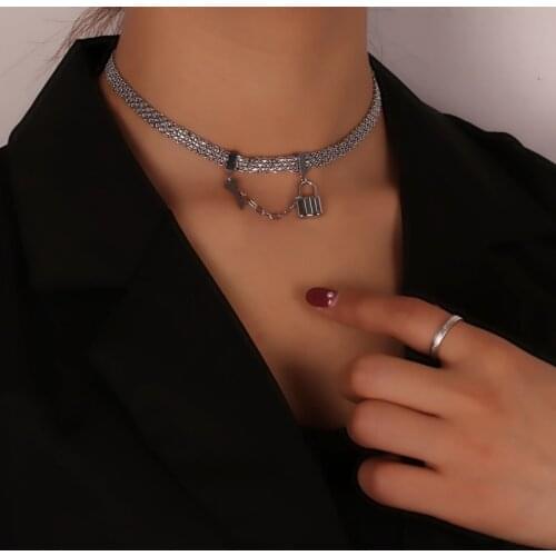 POTCET Stainless Steel Concentric Lock Necklace Titanium Steel Hip Hop Geometry Party Womens Jewelry
