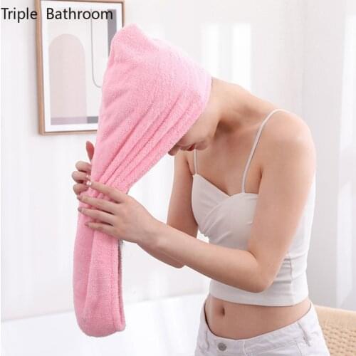 1pc Simple Solid Color Thicken Towels Bathroom Accessories Microfiber Water Absorption Dry Hair Hat Home Textile Towel Hair
