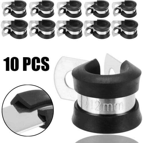 10Pcs 12mm P Clips Brackets Rubber Lined Stainless Steel Tube Pipe Cable Mounting Bracket Tools Accessories