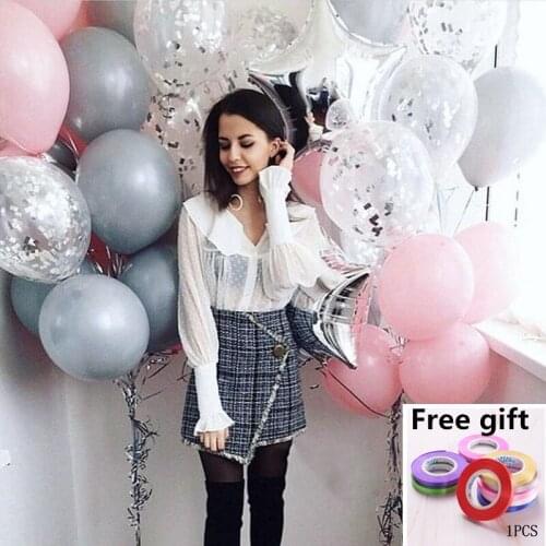 30pcs / set 18inch silver star foil balloon 10inch gray pink latex silver confetti balloon wedding decoration birthday party arr