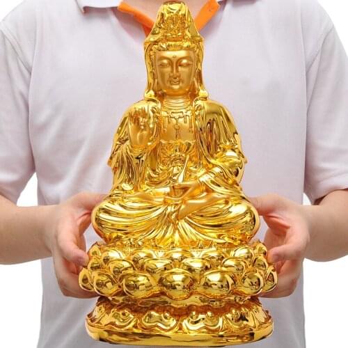 37CM LARGE # Home Family efficacious Blessing GOOD LUCK lobby Talisman Mascot GOLD Guan yin Buddha Sculpture FENG SHUI statue