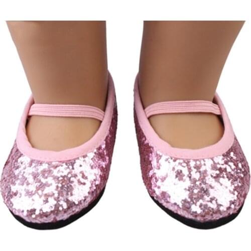 43 Cm Reborn Baby Fashion Sequin 7.5 Cm Doll Shoes Pink Boat Shoes For 18 Inch American Dolls 1/3 Bdj Our Generation Toys