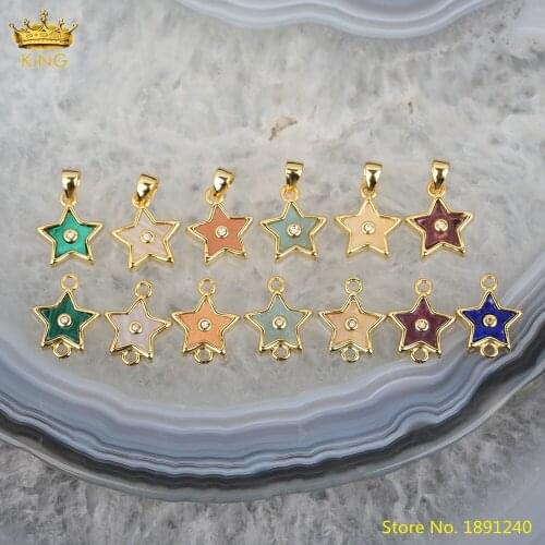 5pcs Natural Amethysts Quartz Amazonite Stars Shape Pendant Necklace,Plated Gold Caps Lapis Sun Stone Beads Jewelry Charms DIY