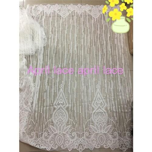 5yards HZZ001 good quality nice ivory offwhite beads sequin luxury embroidery mesh lace fabric for evening dress/wedding