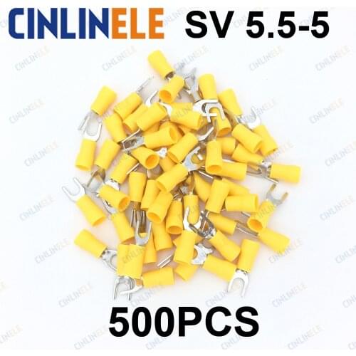 500pcs Crimp Terminal SV5.5-5 AWG12-10 2.63-6.64mm^2 Crimp Fork Spade terminals Fork Terminal Brass SV5-5