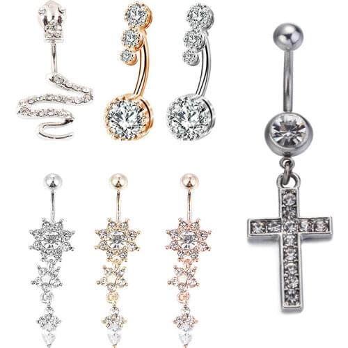 Crystal Belly Piercing Button Rings Bar Barbell Drop Dangle Navel Rings Nombril Ombligo Ring Women Men Body Piercing Jewelry