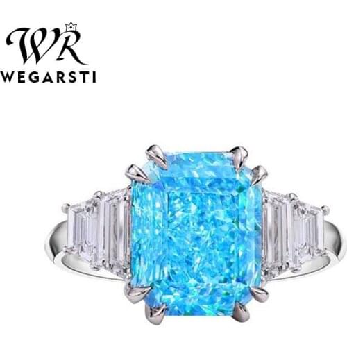 WEGARSTI New Luxury Fashion 925 Sterling Silver Yellow Blue Engagement Wedding Band Eternity Ring For Women Gift Love Jewelry