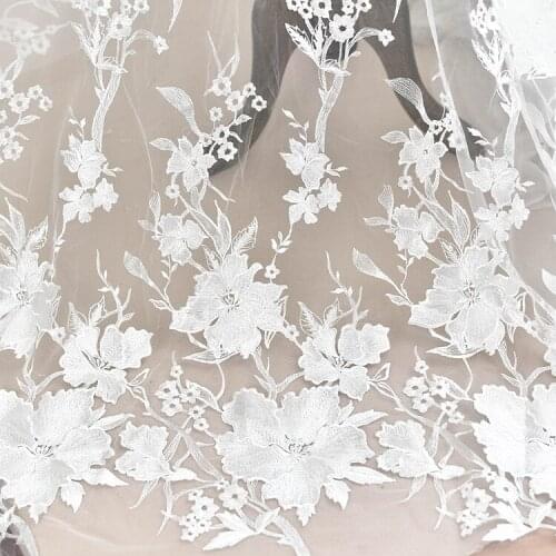 130cm*1yard flowers embroidered lace fabric for wedding dress off white lace embroidered applique DIY party dresses fabrics