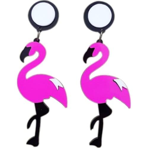 Fashion Acrylic Big Flamingo Drop Earrings For women Girls Pink Long Dangle Earrings Female Brincos Trendy Party Jewelry E19029