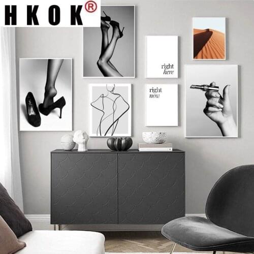 HKOK Fashion Poster Black White Sexy Woman Print Wall Art Desert Landscape Picture Canvas Painting Modern Living Room Home Decor