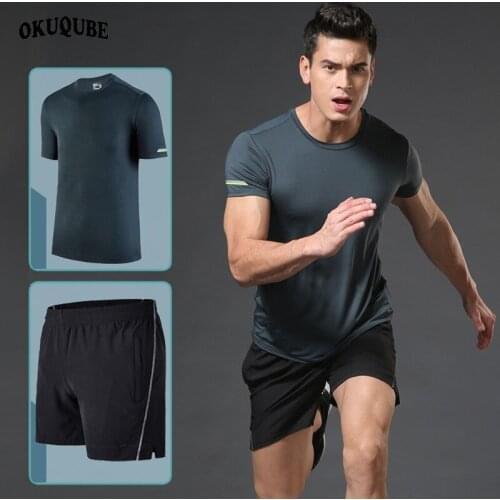 Men Sportswear Black Blue Gray Tracksuit Elastic Breathable Workout Clothes Jogger Gym Training Fitness Clothing Running Set Man