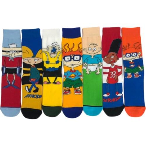 Mens Cartoon Long Socks Colorful Anime Funny Socks Men Hip Hop Personality Crew Socks Street Fashion Cotton Skateboard Socks