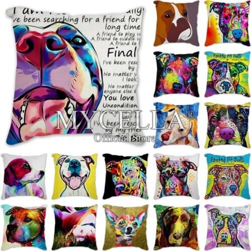 Animals Dogs Pillowcase Bulldog Labrador Retriever Teddy Sheepdog Throw Pillow Case Oil Painting Cushion Cover Home Sofa Decor