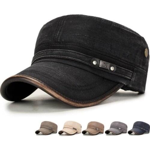 New Mens Washable Cloth Flat Top Cap Casquette Middle-aged Peaked Cap Outdoor Casual Hat