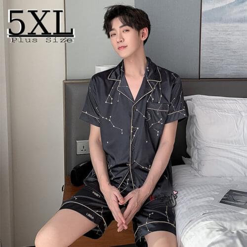Plus Size 5XL Mens Pajama Shorts for Summer Satin Set Silk Unisex Female Male Pijama Casual Home Clothes pyjama homme pijamas