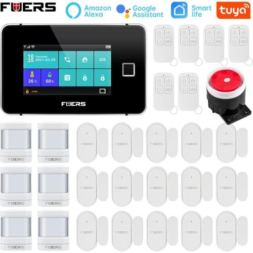 Latest Tuya WiFi GSM Home Security Alarm System Touch screen Temperature Humidity Display Fingerprint Smart Alarm Kit
