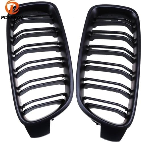 POSSBAY Car Front Center Kidney Hood Grille Grills for BMW 3-Series F30 F31 316d/316i/318d 2012-2017 Matte Black Double Slats