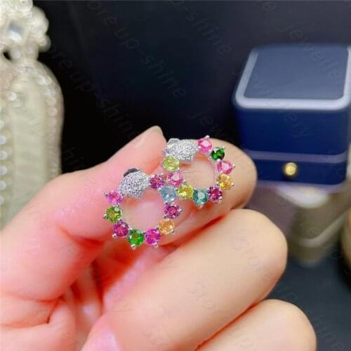 New style 925 silver inlaid natural Brazilian tourmaline earrings, candy color, fresh and lovely