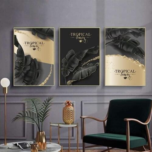 Modern Living Room Golden Nordic Tropical Plant Leaves Triple Decorative Painting Living Room Canvas Painting Wall Art Picture