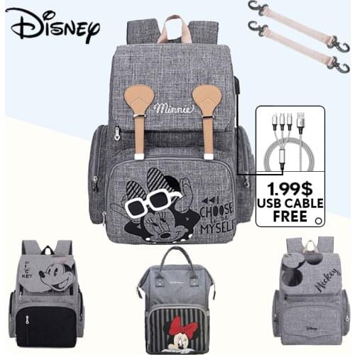 Disney Mickey Maternity Backpack Usb Diaper Bag Waterproof Baby Bag Organizer Large Capacity Nappy Maternity Bag Free Pair Hooks