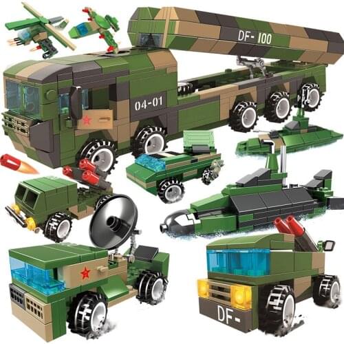 Military series 8-in-1 Special Forces Chinese Army DF-100 missile launch vehicle Model Building Blocks Toys Gifts