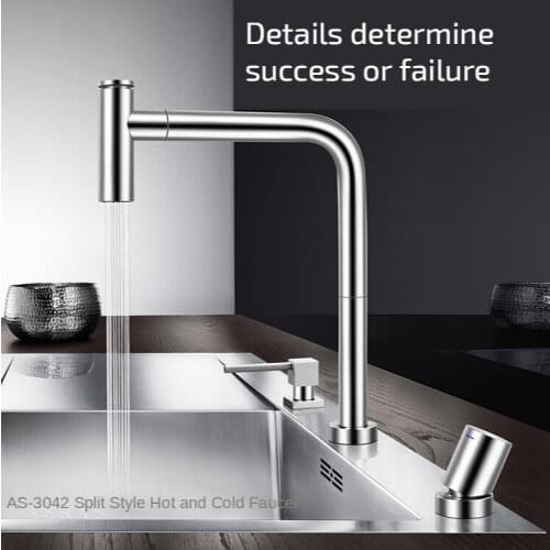 Asras 3042/4042 Split Hot and Cold Faucet 304 Stainless Steel Pull-out Kitchen Tap Dual-mode Shower Outlet Sink Telescopi Mixer