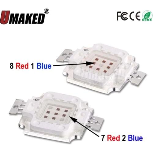 High power 10w red blue (7:2/8:1) mixed color led beads, 440nm+660nm led lighting source for planting light