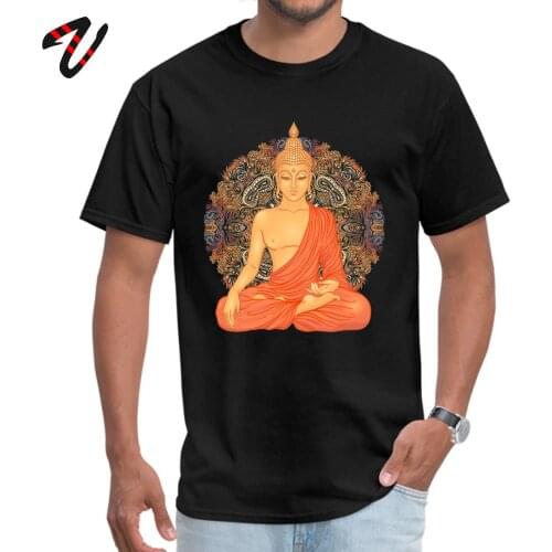 Golden Buddha + Mandala Funny Justin Bieber Sleeve T Shirt Labor Day Crew Neck Men T Shirt Funny T-shirts Family