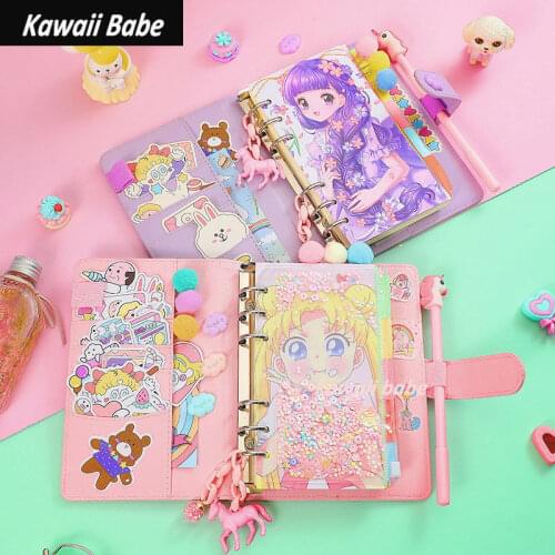 Kawaii Binder Notebook Cute Unicorn Journal A6 Diary Grid Line Agenda 6 Rings Planner Organizer Spiral Note Book School Handbook
