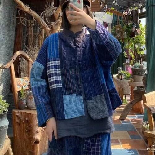 Johnature Chinese Style Cotton Linen Jackets For Women O-Nekc Long Sleeve Vintage Patchwork Color 2021 Spring New Female Jackets