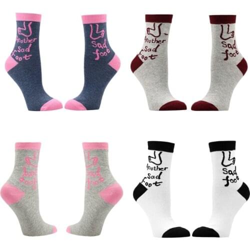 68UA Women Men Harajuku Cotton Socks Funny Sad Foot Illustration Skateboard Hosiery