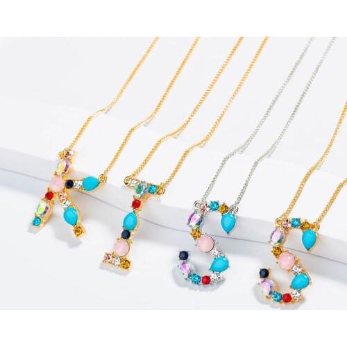 26 Letter Pendant Necklace for Women Gold Necklaces 2019 New Metal Crystal Letter Necklace A-Z Jewellery Gift