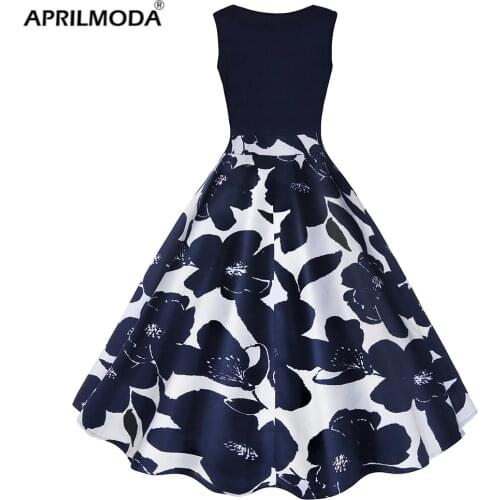 2020 Floral Print High Waist Rockabilly Dress Vintage 50s 60s Retro Women Summer Robe Female Polka Dot White Swing Vestidos
