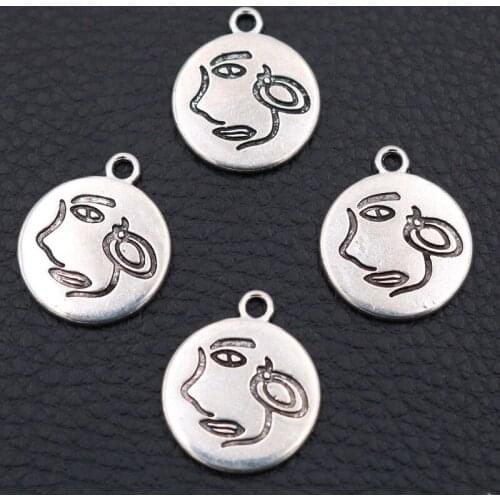 10pcs Round Beauty Face Tag Glamour Fashion Bracelet Earring DIY Jewelry Pendant for Popular Woman Crafts Handmade 21*18mm