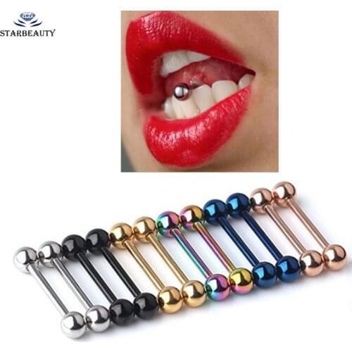 2 Pcs Tongue Piercing Titanium Plated Piercing Tongue Rings Bars Girls 14G Tongue Piercing Industrial Barbells Quality Body Ring