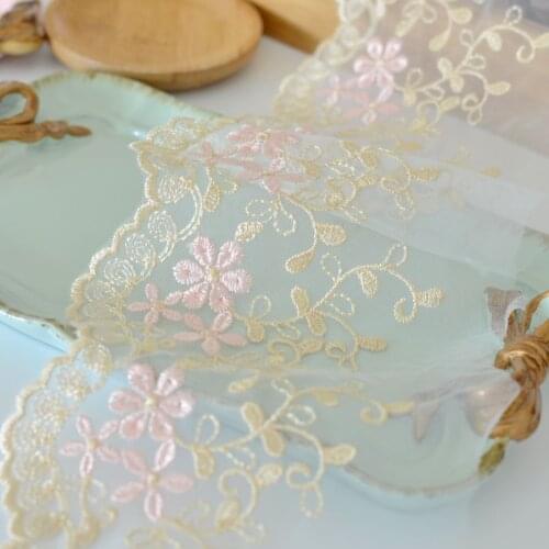 2Yards Soft Pink Blue Tulle Mesh Ivory Fabric Venise Lace Trim Embroidery Sewing Crafts Doll Material Lace Edge Skirt 11cm wide
