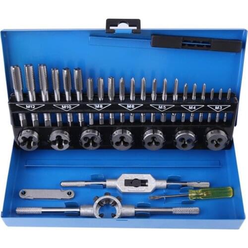 32pcs in 1 Metric Hand Tap Set Adjustable Taps Dies Wrench Screw Thread Plugs Straight Taper Reamer Tools For Car Repairing Too