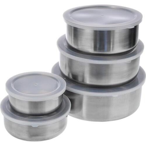 5pcs/set Mixing Bowls Food Fresh Keeping Container Bowls Stainless Steel+Sealing Lids Kitchen Utensil Tableware Portable Durable