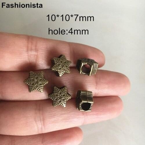 Free Shipping -European Beads Spacer,Antique Bronze Snowflake Beads,10*10*7mm 4mm Big Hole,Metal Beads Fit Bracelet,Star Beads
