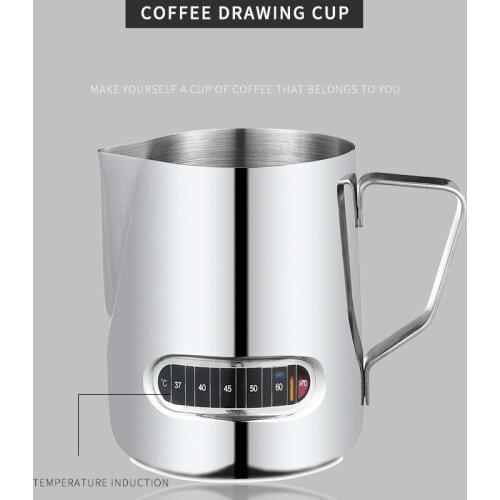 500ml coffee flower cylinder with thermometer to show milk foam cup stainless steel temperature-sensitive flower cup coffee tool